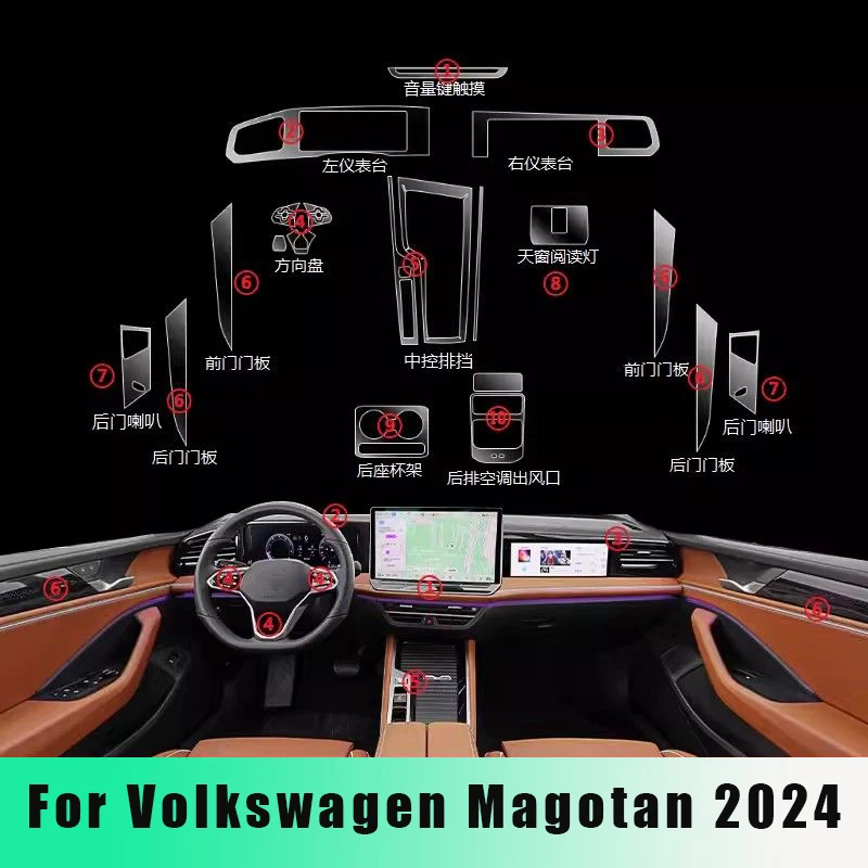 For Volkswagen Magotan 2024 Car Interior Door Center Console Media Dashboard Navigation TPU Anti-scratch Protector Film