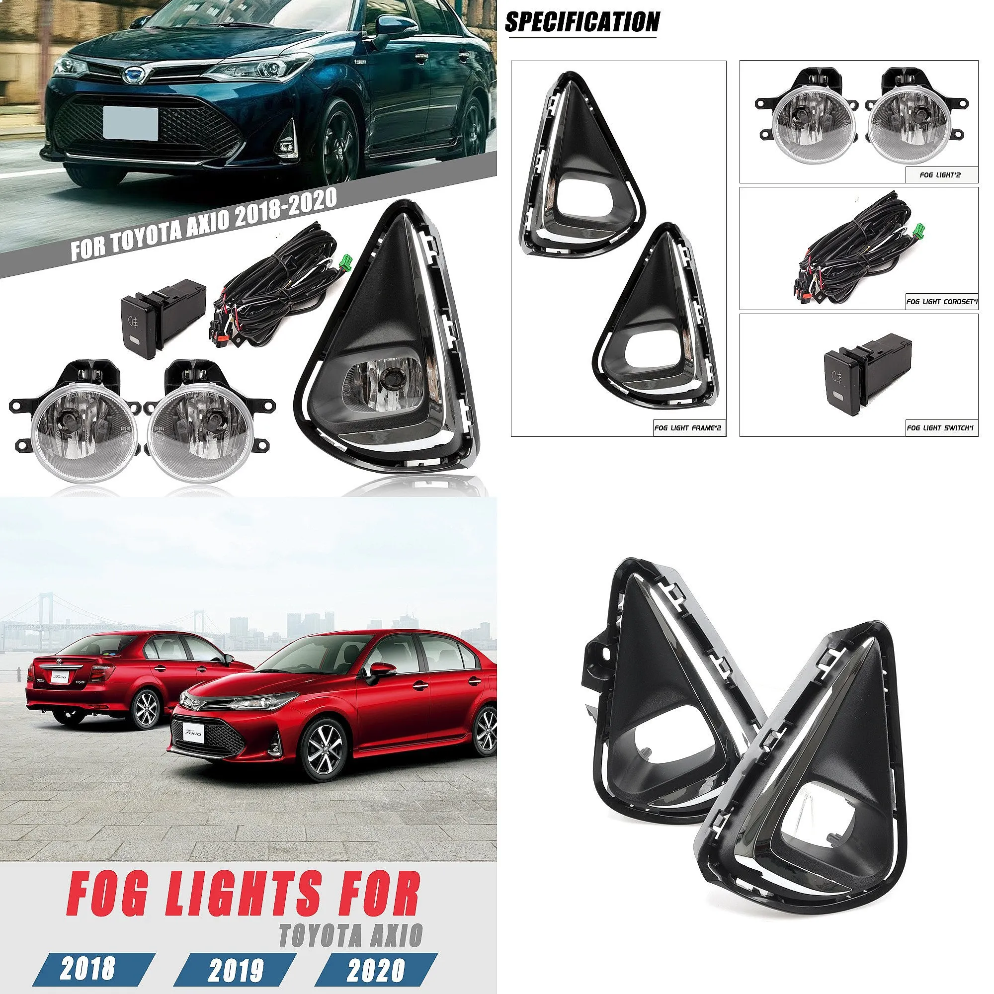 

Fits Toyota Corolla Axio 2018 2019 2020 Front Fog Light Bumper Lamp Set