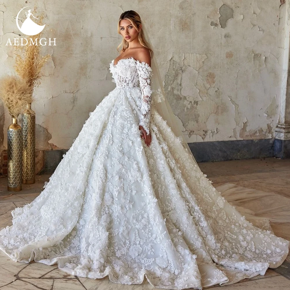 Aedmgh Ball Gown Abiti da sposa reali Sweetheart con spalle scoperte Vestido De Novia Abito da sposa su misura con ricamo in pizzo