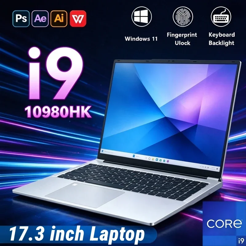 17.3'' Big HD Screen Laptop Intel I9-10980HK 32GB RAM 2TB SSD Win11 WiFi 6 BT5.2 Fingerprint Unlock For Online Meeting & Office