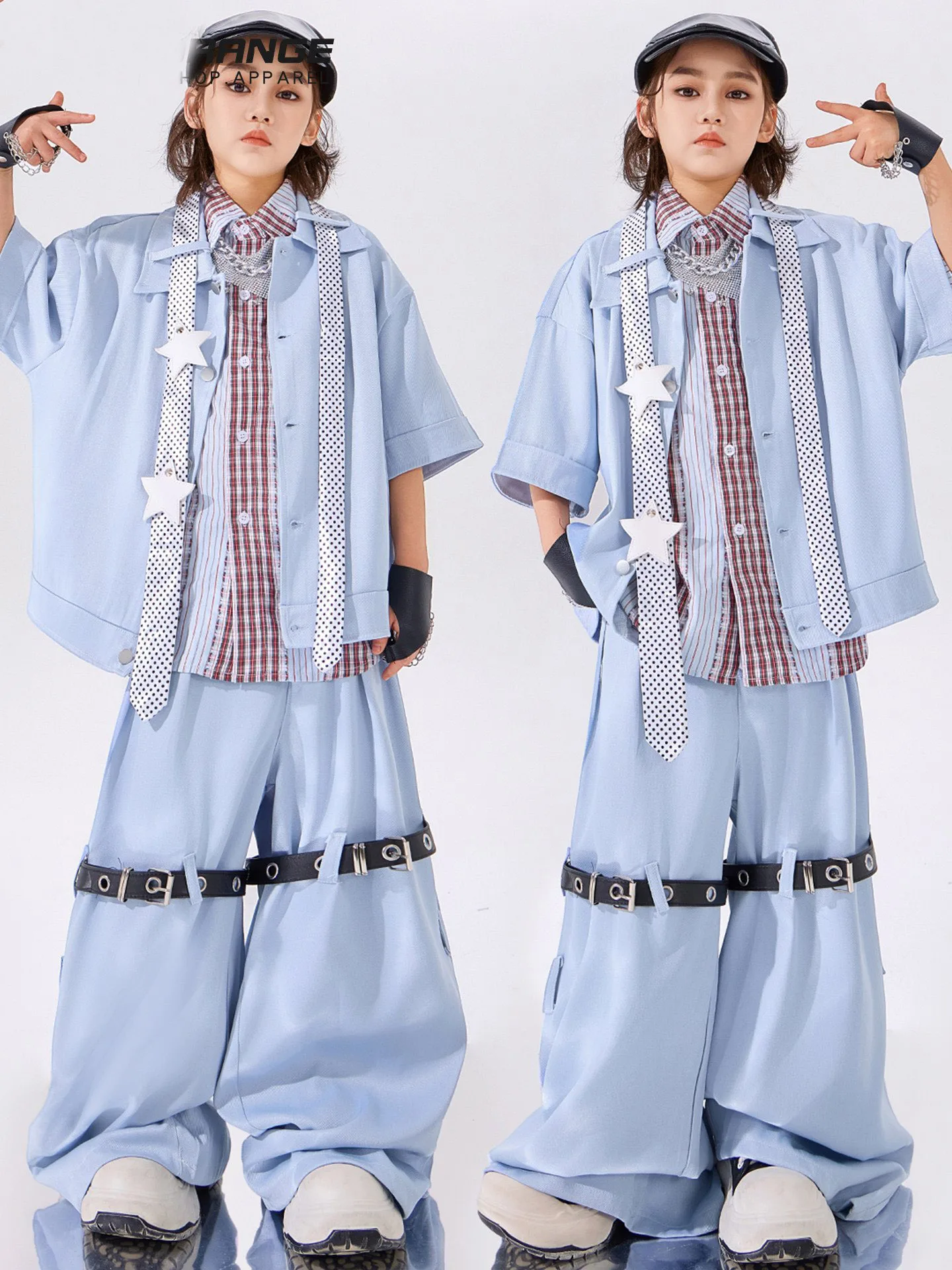 

Синий костюм в стиле хип-хоп для мальчиков и девочек, рубашки для уличных танцев, брюки, свободные наряды, одежда для выступлений в стиле джаз, танцевальная одежда для подростков, BL18842