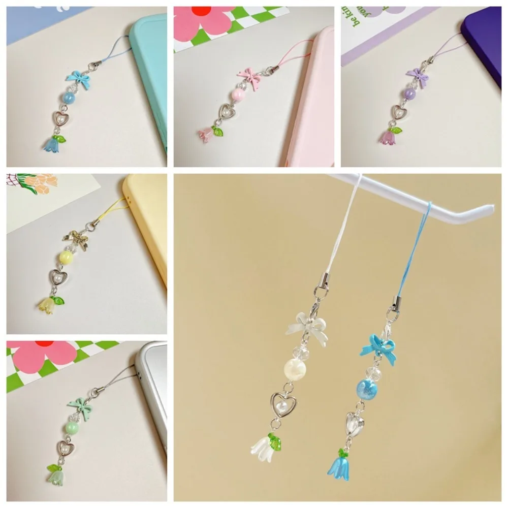 

Декоративный ремешок-цепочка для телефона с бусинами и бантом, с защитой от потери, для женщин и девушек