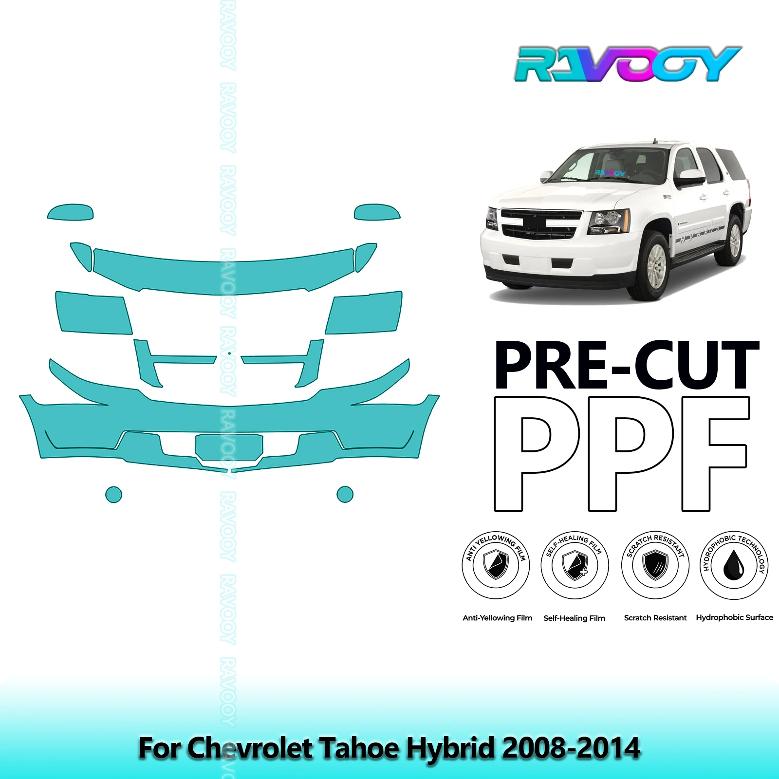 

8.5Mil Precut Paint Protection Film PPF Clear Bra Front Kit For Chevrolet Tahoe Hybrid 2008-2014