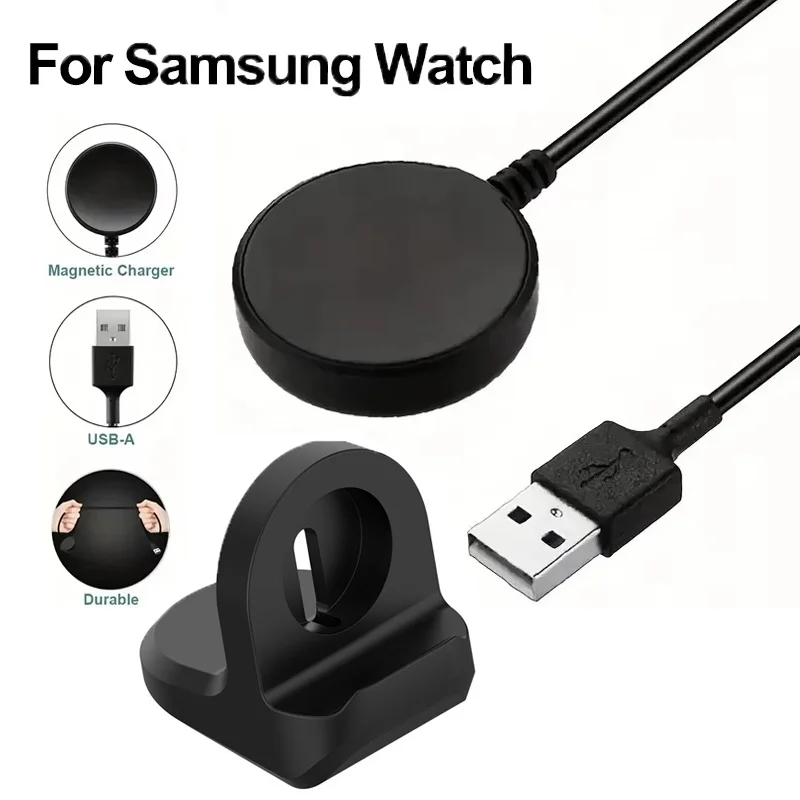 Cabo de Carregamento USB para Samsung Galaxy Watch 4 3 44mm 40mm, Suporte Magnético Portátil para Carregamento de Smartwatch para Galaxy Active 2 1
