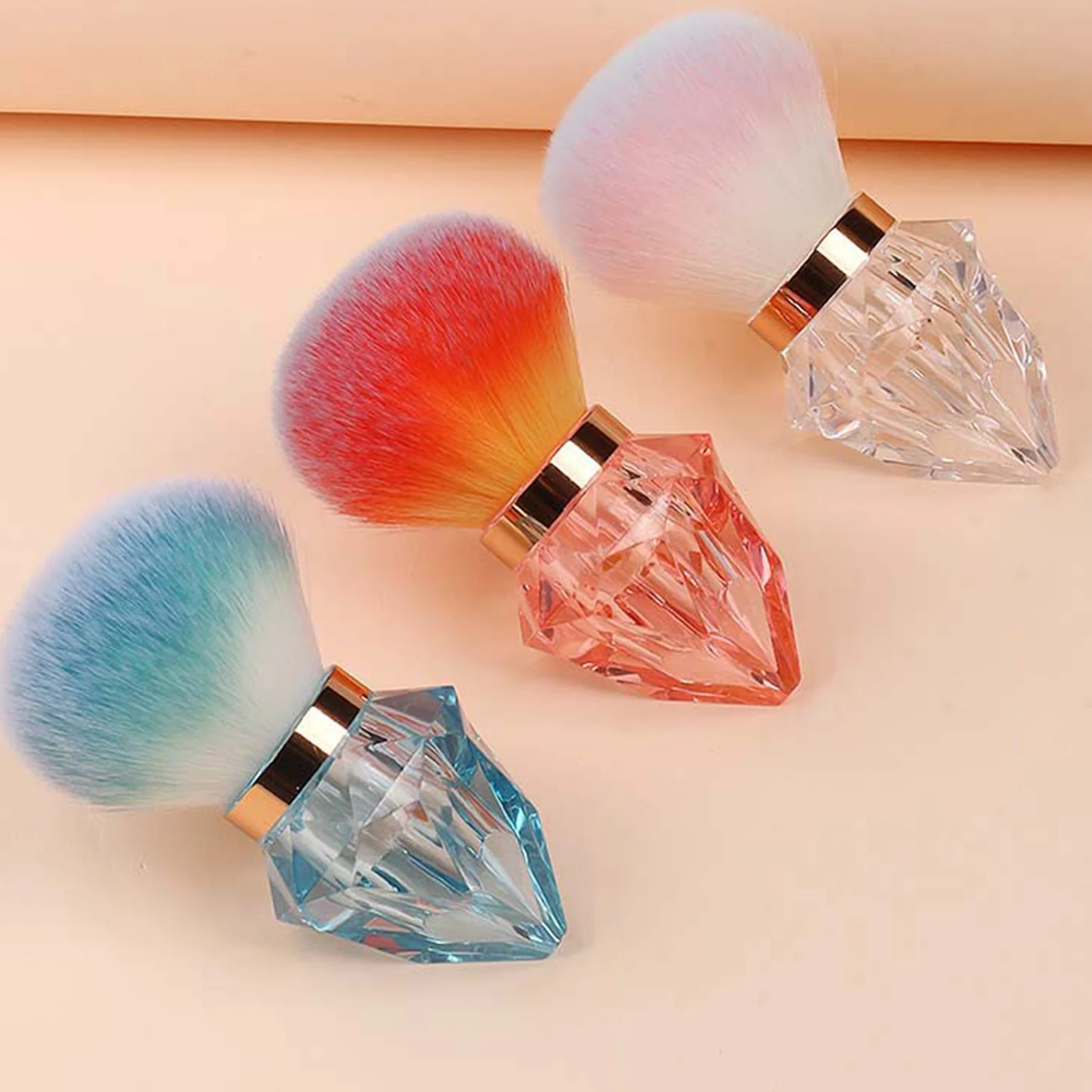 Brosse à poudre à tête de champignon avec manche en cristal, brosse de nettoyage du visage et de la poussière des ongles, brosse de maquillage en Fiber synthétique douce