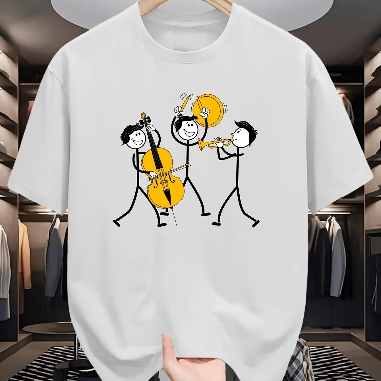 Funny Stickman Music Band Print T-Shirt Men Women Casual Cotton Tee Summer Short Sleeve Graphic T Shirts Unisex Musician Tops