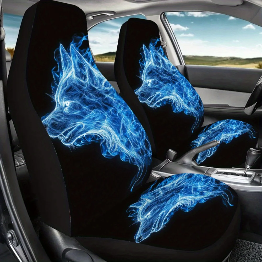 Fit Car Seat Covers With Blue Flame Design - Durable Canvas, Sponge Filled, Non- Fabric, Perfect For All Vehicles, Vehicle Inter
