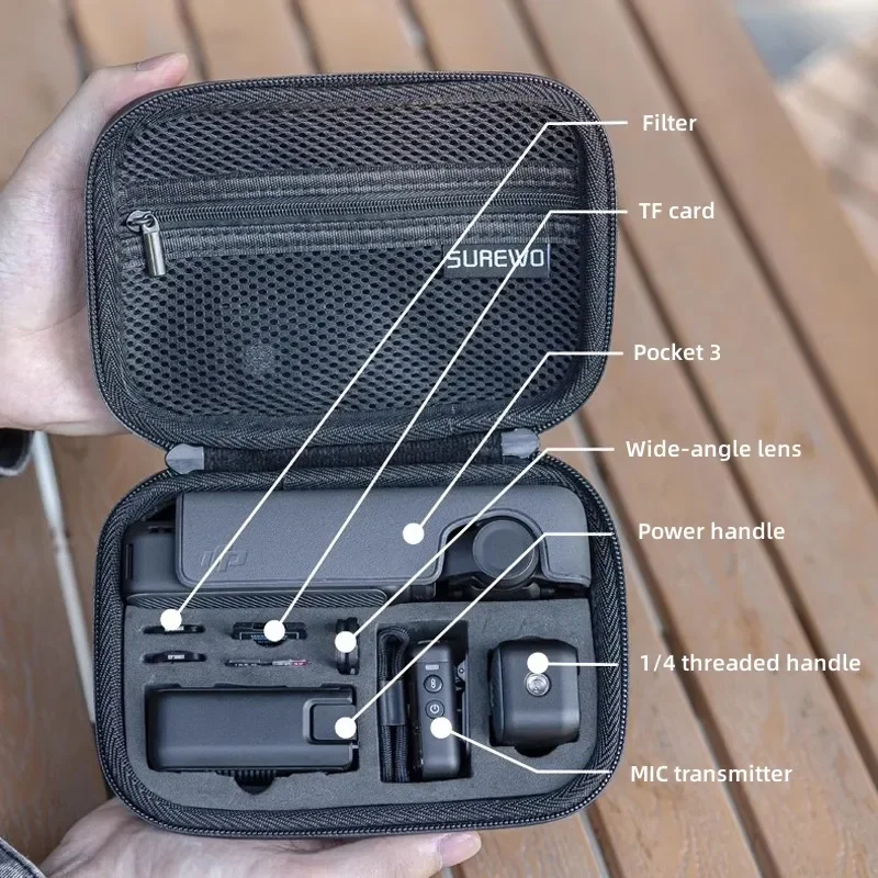 PU Shell Waterproof Bag Portable Case Filter Wide-angle Lens TF Card MIC Transmitter Handle Storage For DJI Osmo Pocket 3 Gimbal