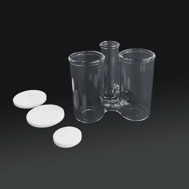 25ml-25ml-10ml three port H-type electrolytic cell (sealed, frosted mouth, with capillary sand core)