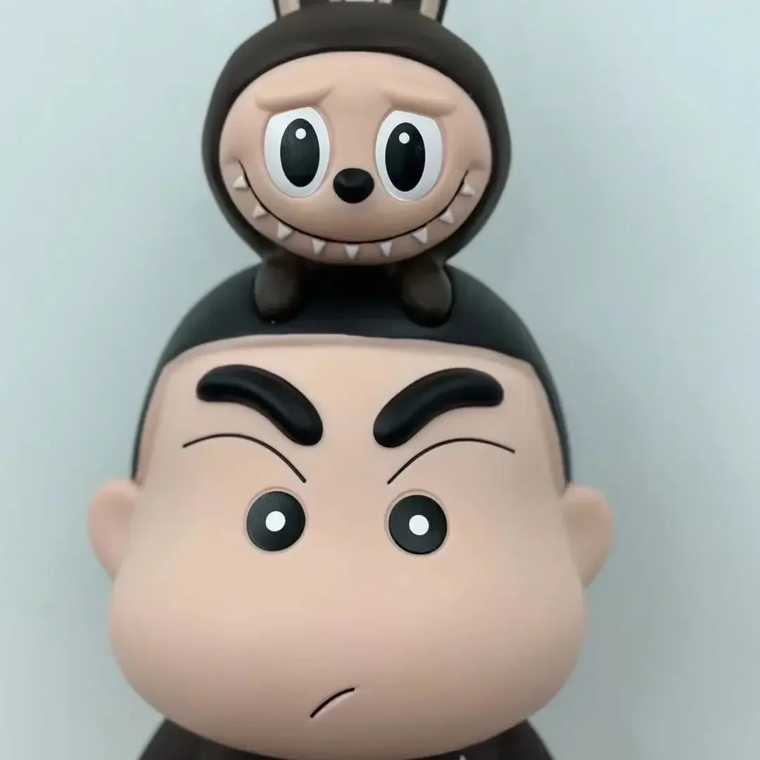 40cm Crayon Shin-chan With Labubu Anime Figure Pvc Model Handmade Trendy And Cute Model Ornaments Collectible Birthday Toy Gifts