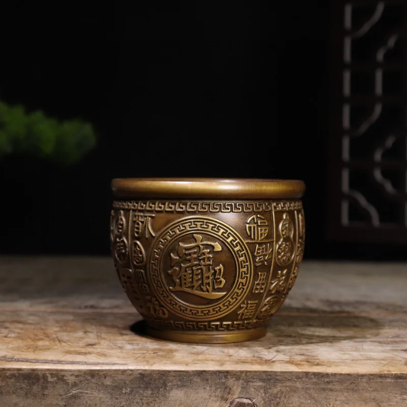 Ornament aus Messing mit Fu-Symbol, kleines Stück im Stil der Verbotenen Stadt, Hundert-Segen-Stil, Kupferzylinder für das Büro