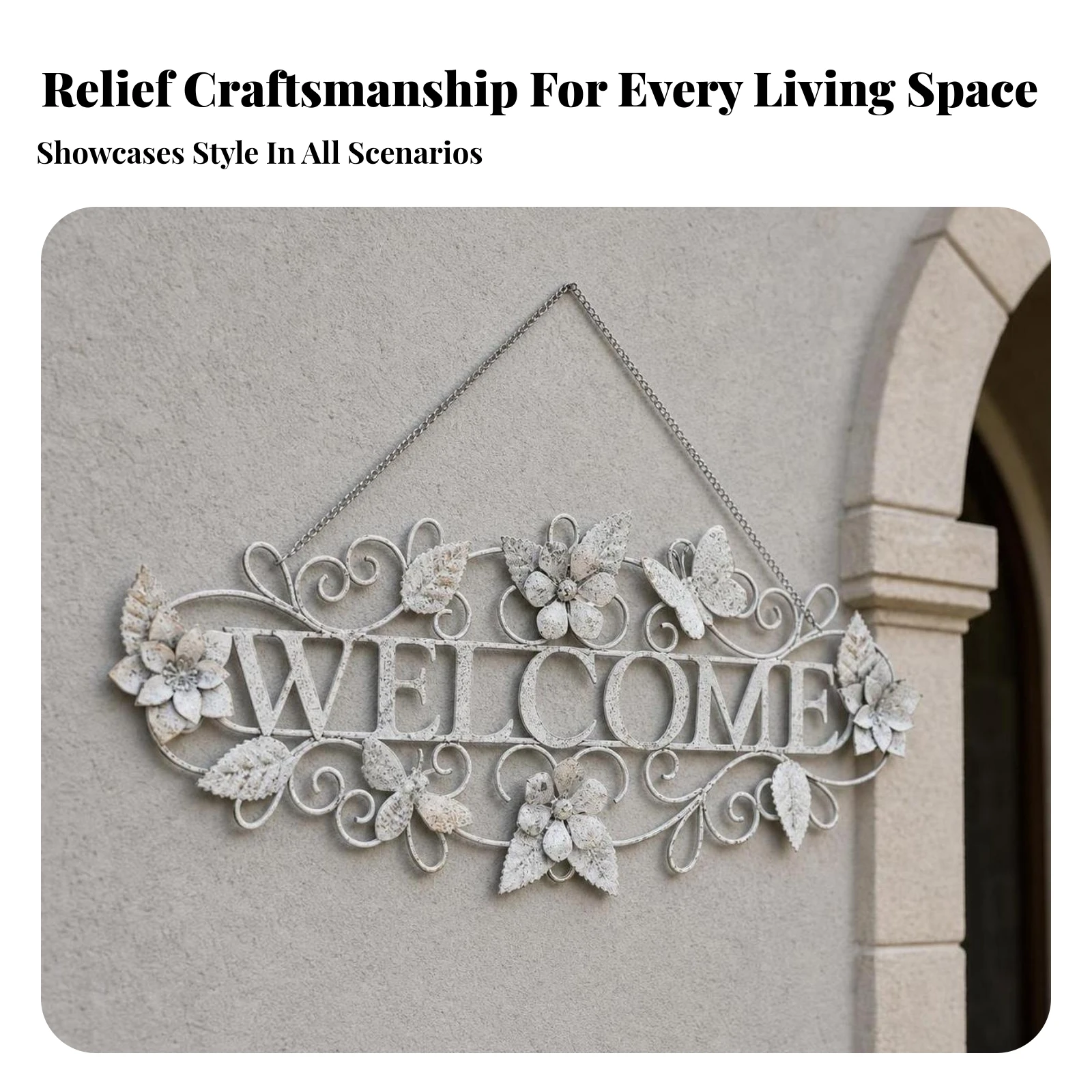 Welcome Sign with Chain Indoor Hanging Welcome Plaque Metal Wall Plaque with Chain Rustic Wall Decor Sign Distressed
