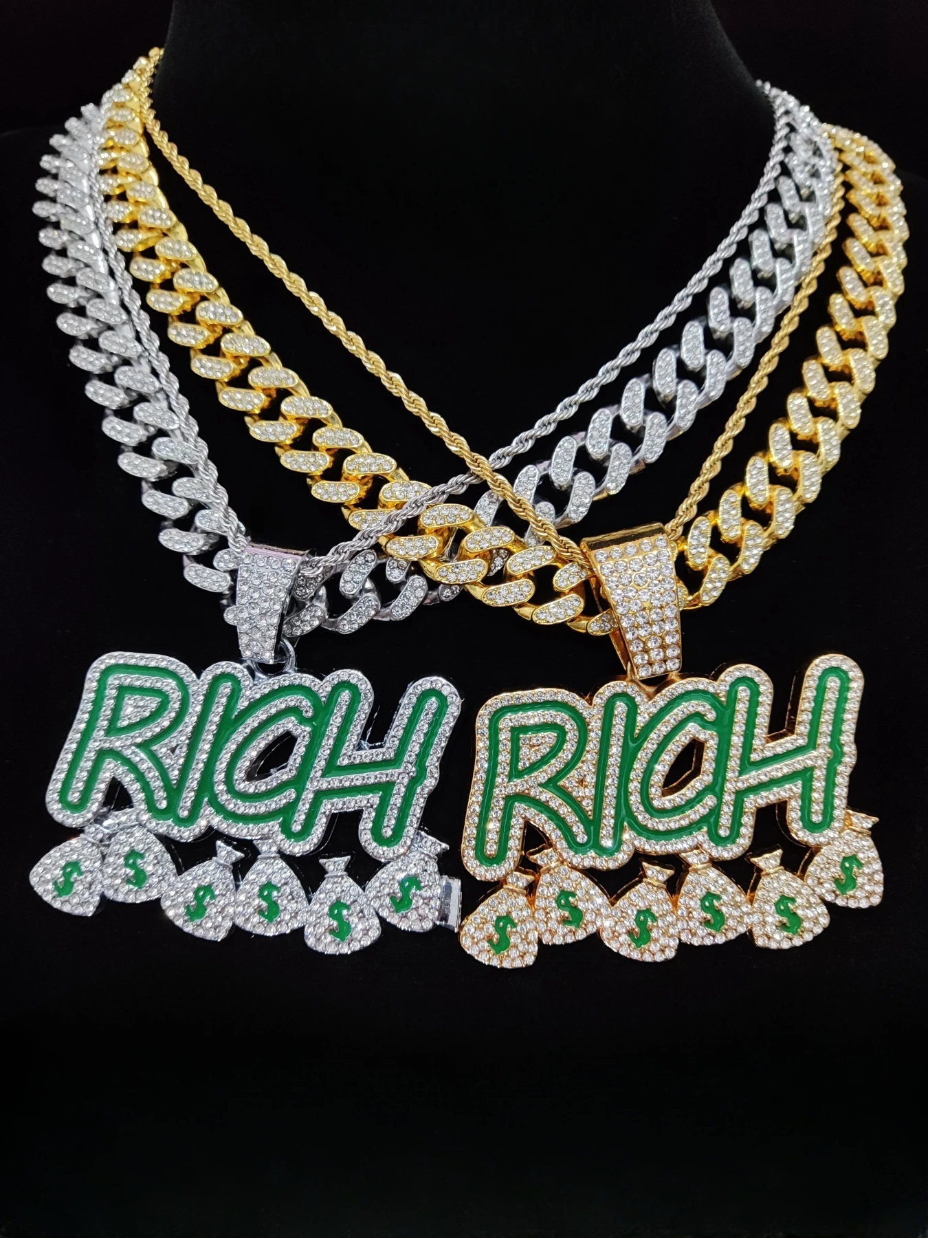 2024 New Arrived Hip Hop Rich Money Pendant Necklace Men Women Chain Iced Out Bling Bling Necklaces HipHop Jewelry Fashion Gift