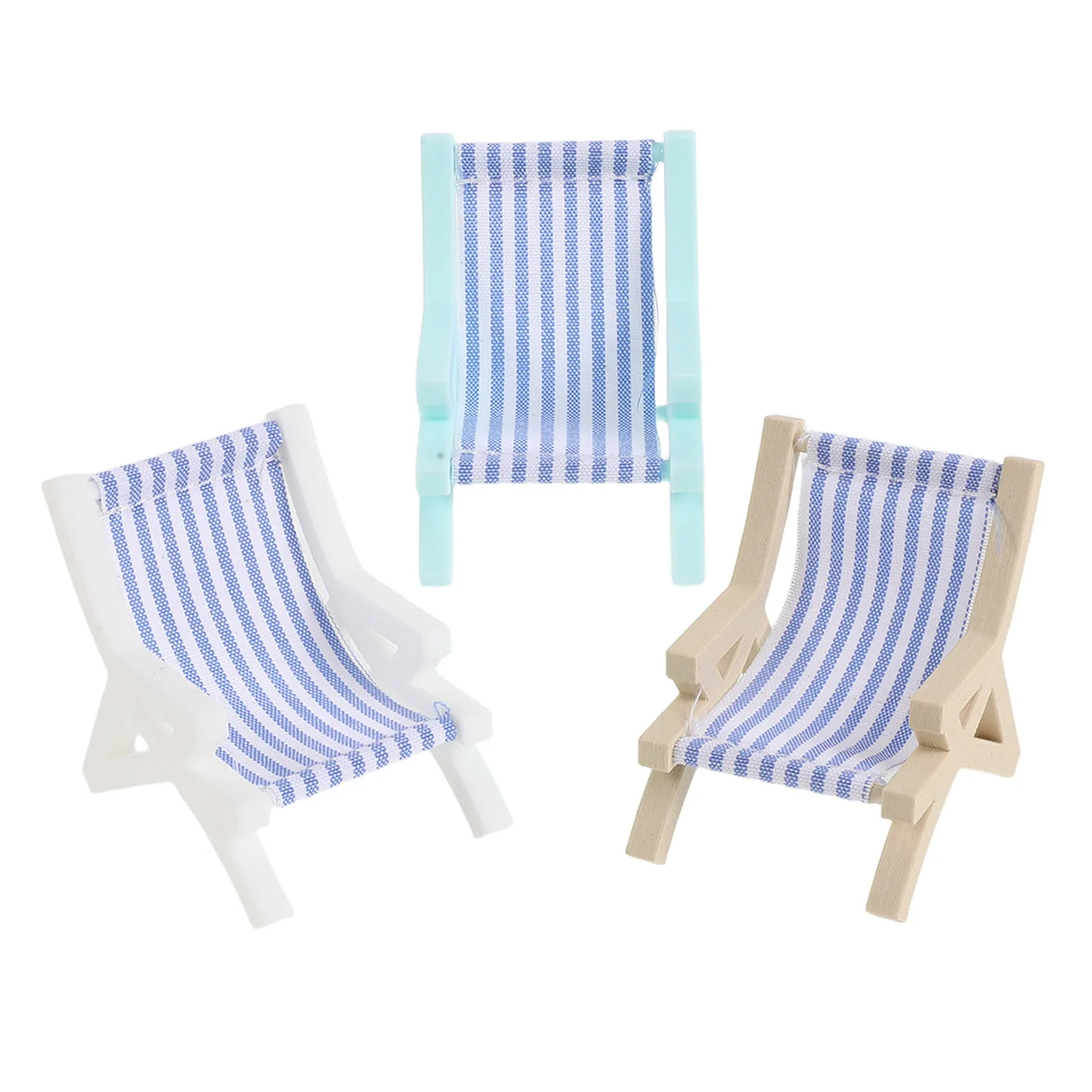 

3Pcs Miniature Wooden Beach Chairs 1:12 Scale Realistic Plastic Mini Furniture Decoration for Dollhouse Garden Desk Accessories