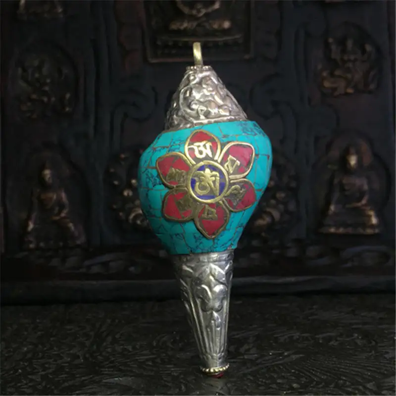 

Tibetan Amulet Six Words Mantras Flower Seashell Amulet Pendants for Man TBC846