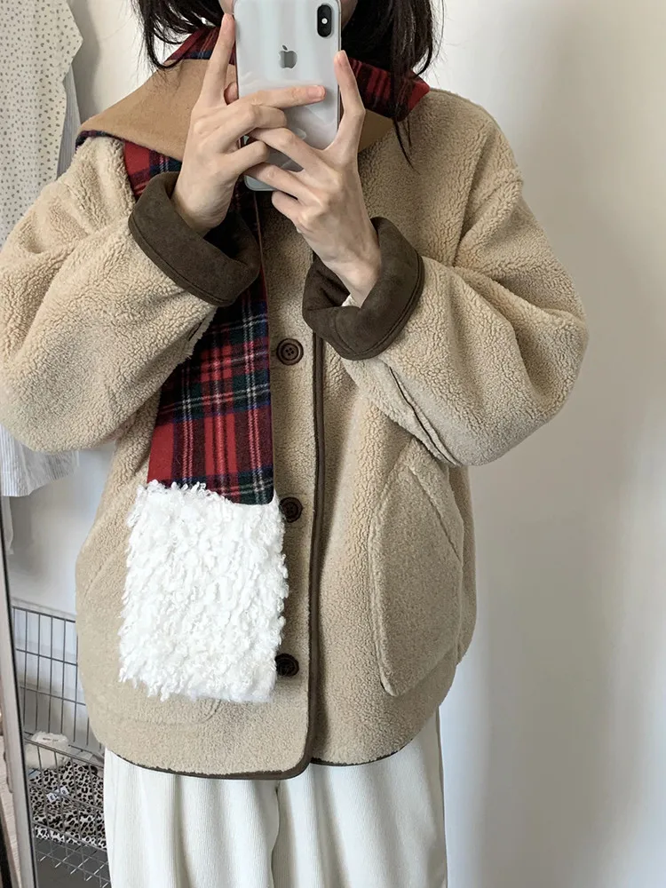 Double-Sided Wear Lamb Fur Cotton Jaet Stand Collar Suede Retro High-End Thi Outerwear Winter Women's Long Sve Coat