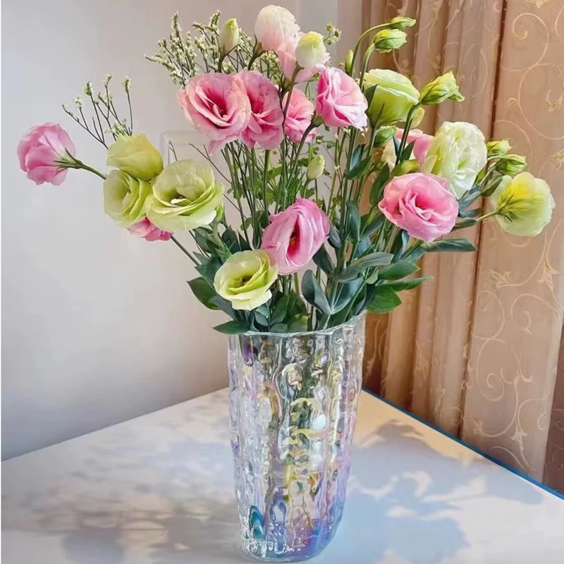 Iridescent Nordic ins style transparent glass vase high-quality home water flowers ice rock pattern holographic Ornament