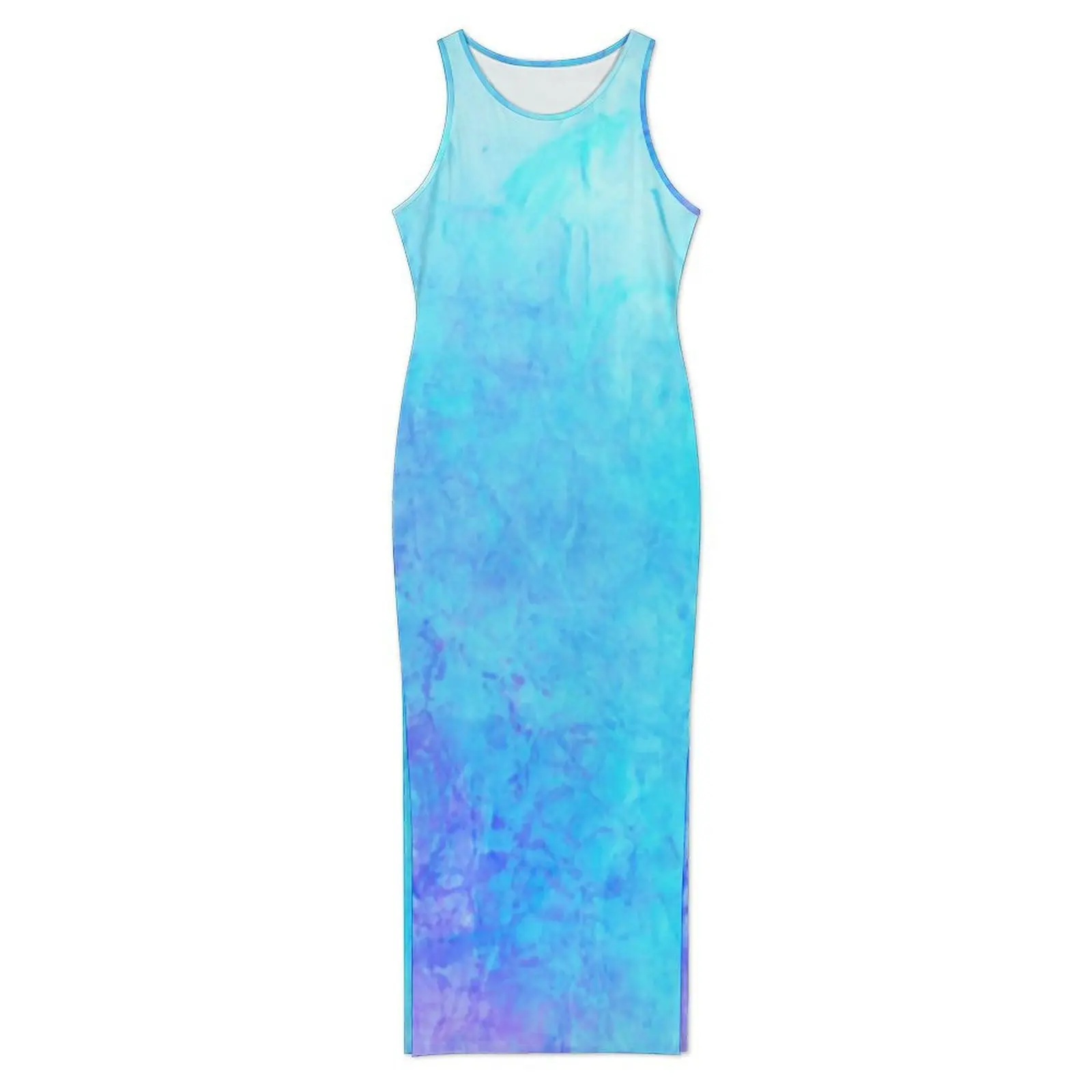 Blue Splash Dress Sleeveless Ombre Print Casual Y2k Maxi Dresses Retro Bodycon Dress Female Design Oversized Clothes