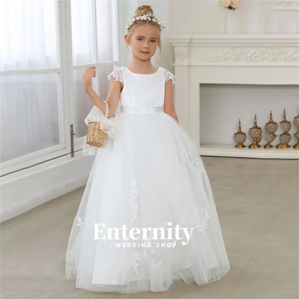 Flower Girl Dresses A Line Scoop Neck Boho Girls abiti eleganti abiti da sposa in pizzo di Tulle al pavimento Vestidos Para nias