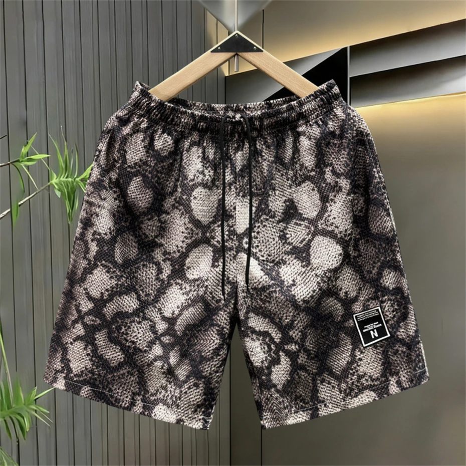 Summer Breathable Quick-drying Shorts Men 12XL 10XL Plus Size Snakeskin Print Shorts Male Summer Short Pants Big Size 10XL