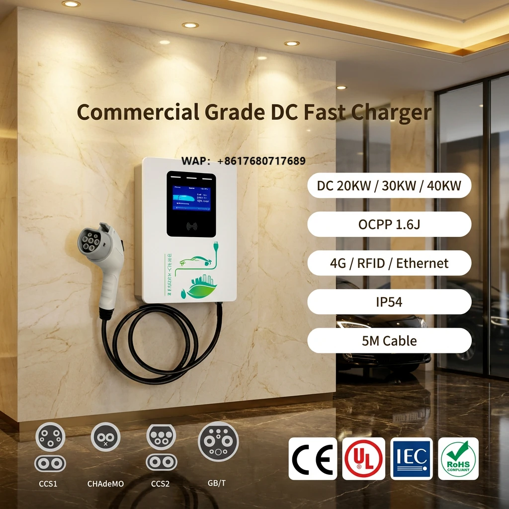 20KW 30KW 40KW Wall Mount DC EV Fast Charger CCS1 CCS2 CHADEMO GBT OCPP 1.6J 4G RFID IP54 Electric Vehicle Charging Station