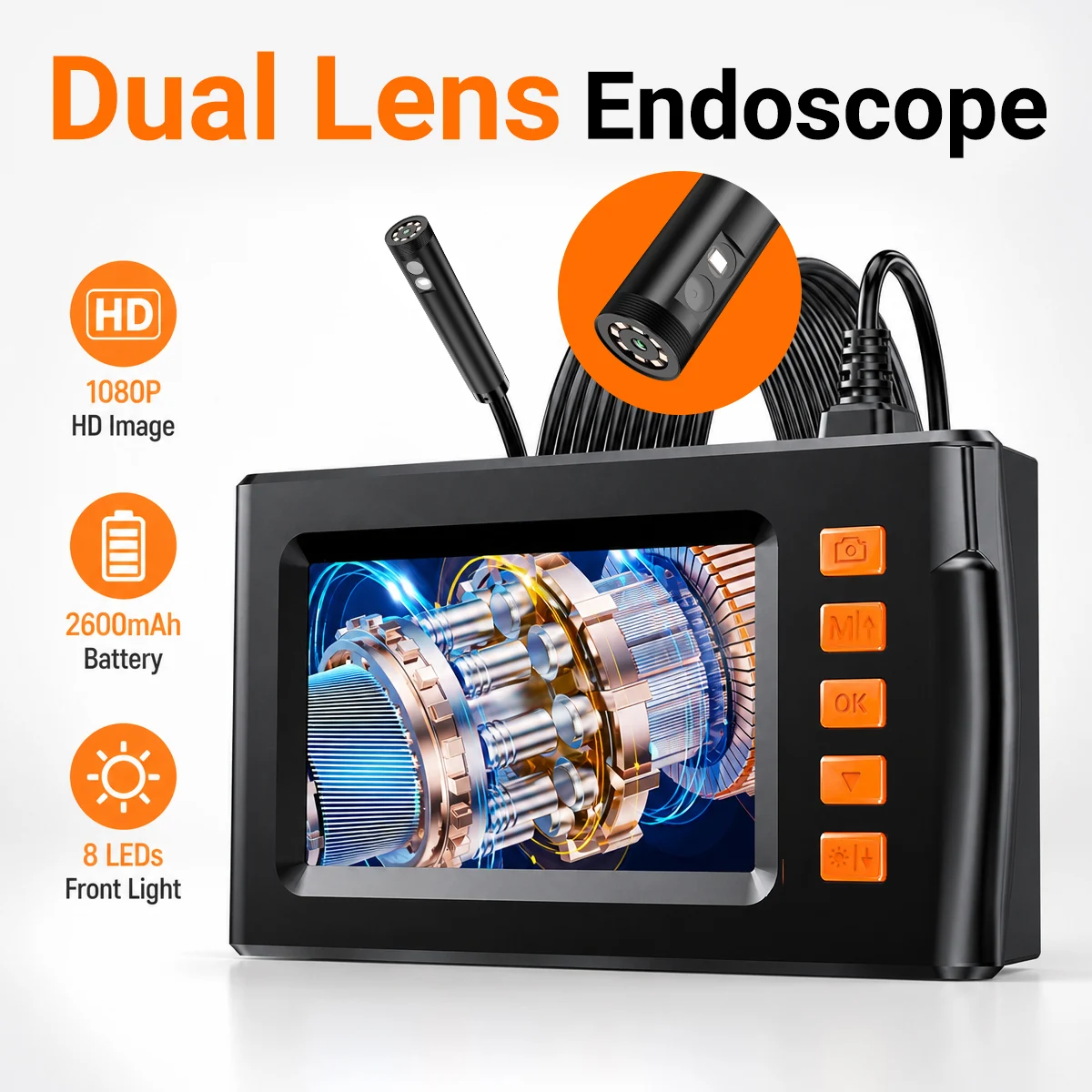 

AOERWEI Dual Lens Endoscope Camera With Adjustable Light 1080P 4.3 inch Sewer Camera Inspection Camera IP67 Waterproof Tools