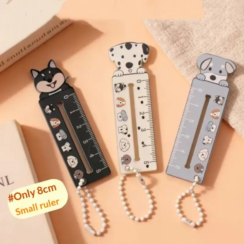 1/4/5/6pcs Mini Acrylic Cat Dog Ruler Keychain Cute Palm Measuring Scale Portable Cartoon Shiba Inu Spotted Puppy Drawing Tool