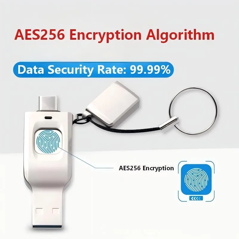 Fingerprint Encrypted USB Flash Drive Storage Portable High-Speed Memory Stick Thumb Drive Compatible With Type-C Smartphones