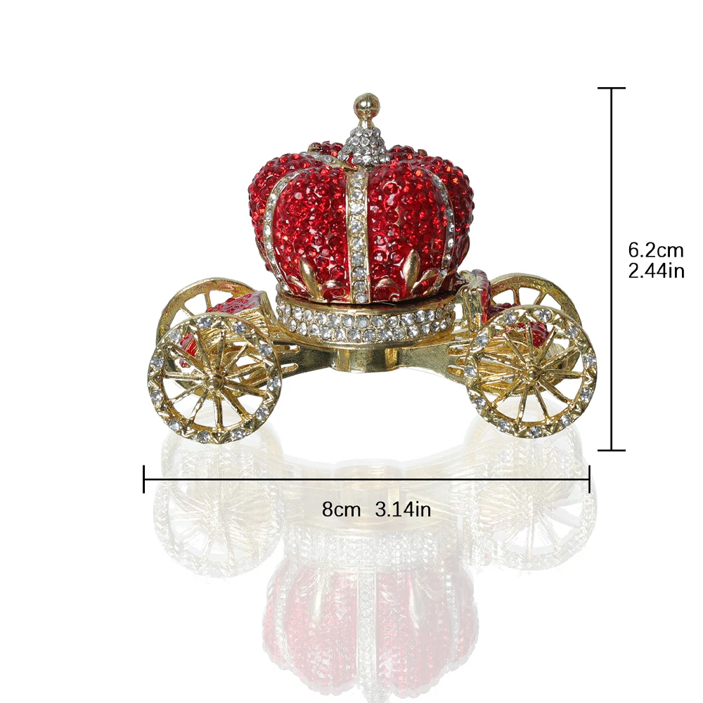 التاج الأحمر سيارة حلية صندوق متمحور حجر الراين مرصع بالجواهر الملونة خاتم من المينا صندوق قابل للفتح الزخرفية يتوقف عرض المجوهرات حامل #2