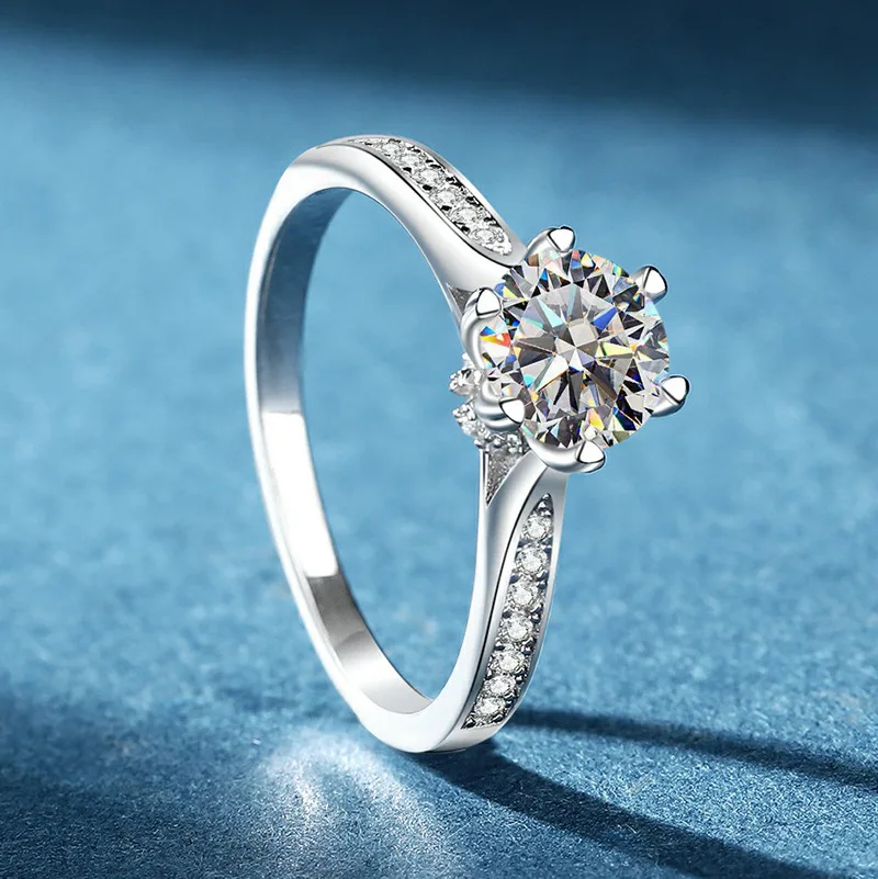 Light Luxury Six-Claw Fortune Rotating Ring PT950 Platinum for Women, 2 Carat Moissanite Vintage Trendy Jewelry With Auspicious