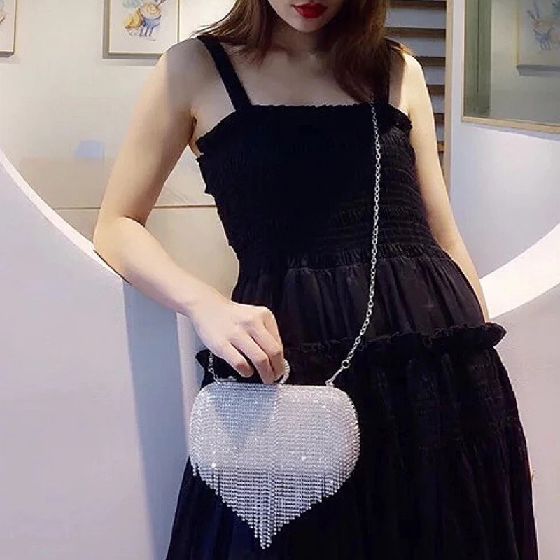 Rhinestone Tassels Ring Clutch Evening Handbag Designer Bling Diamond Wedding Party Purse for Women Chain Shoulder Messenger Bag