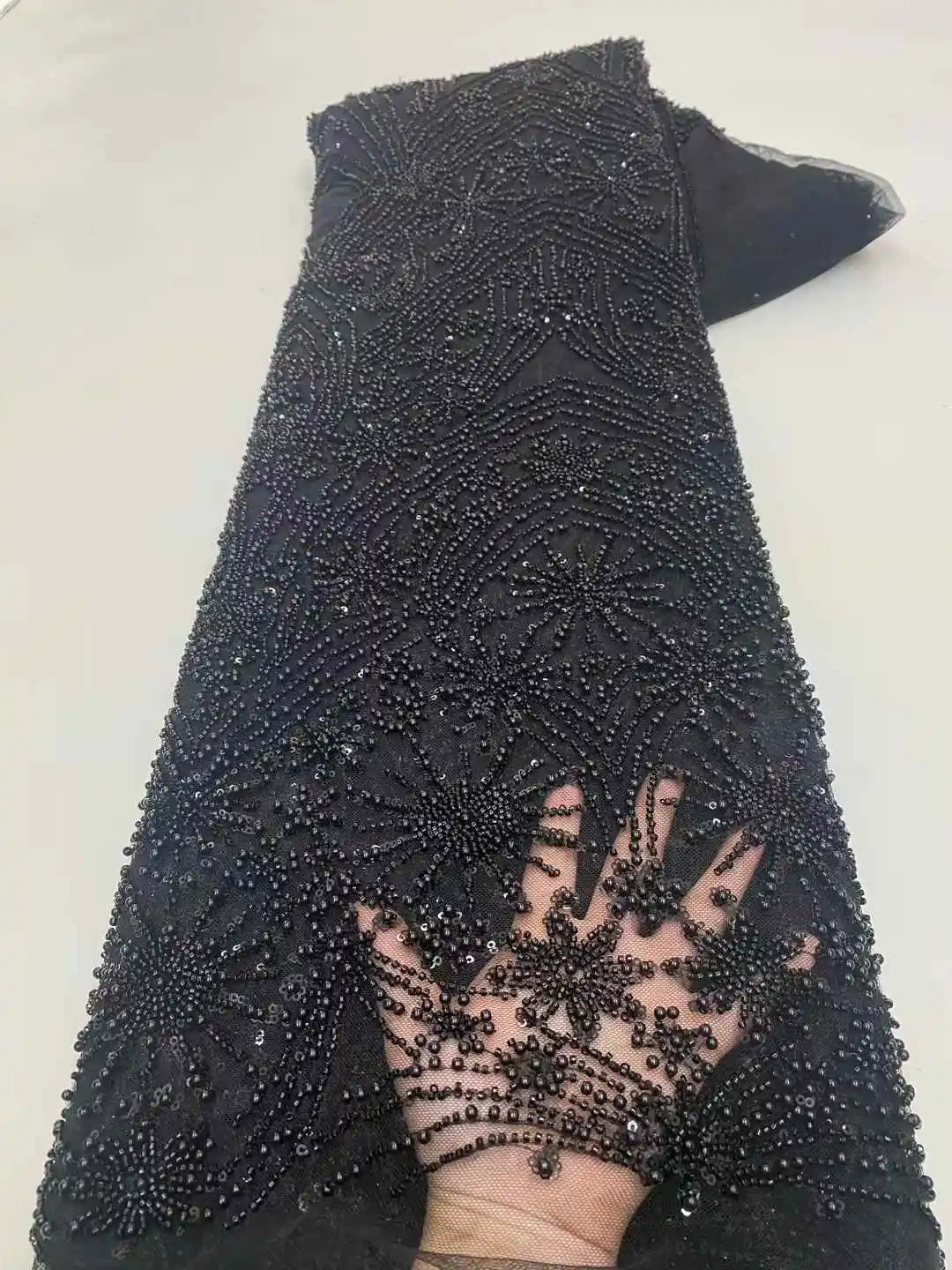 

Latest French Lace Fabric 2025 Embroidery Lace Heavy Beaded And Sequins African Tulle Lace Fabric for Women Party Dresses Sewing