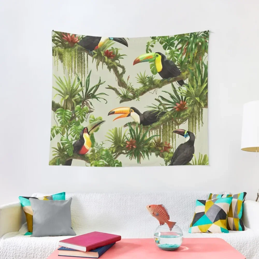 

Toucans and bromeliads - canvas background Tapestry Outdoor Decor Room Decorations Aesthetic Tapestry