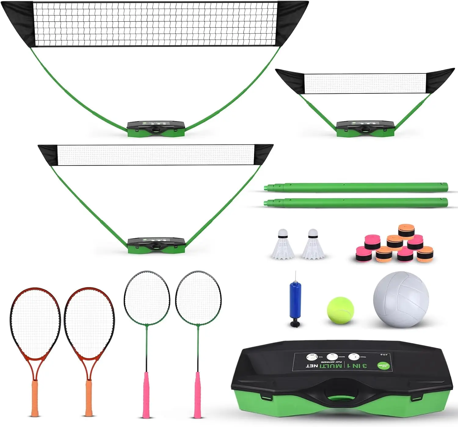 

3-in-1 Outdoor Sports Set: Badminton, Volleyball, Tennis with Portable Base