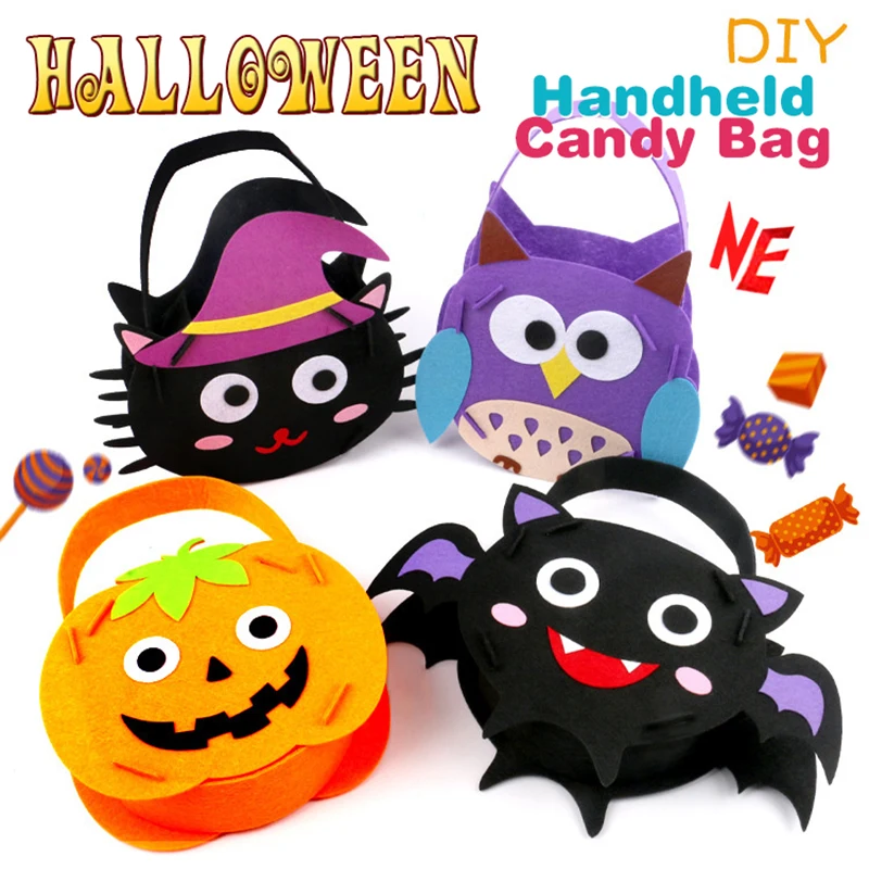 DIY Felt Candy Bag Bat Pumpkin Tote Bag Candy Gift Storage Halloween Party Decor Supplies