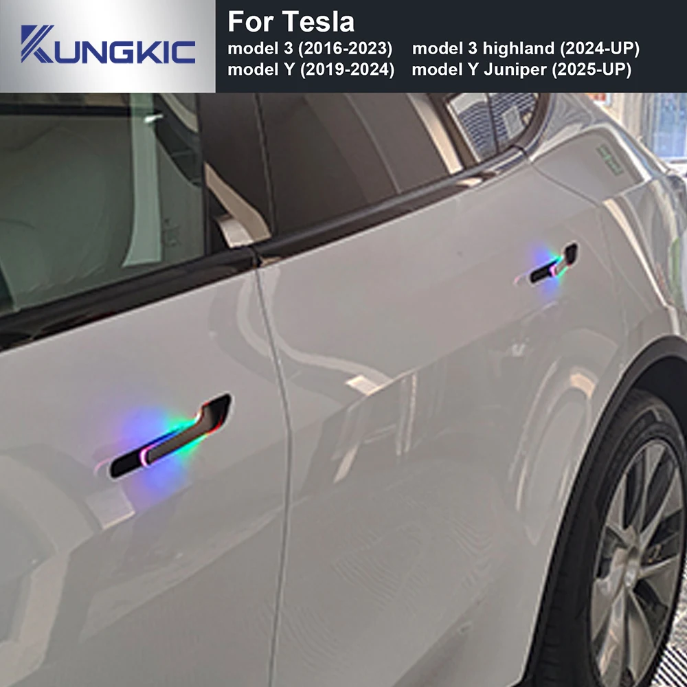 For Tesla Model 3 Model Y 2017-2026 LED Illuminated Door Handle Cover Exterior Door Handle Decorative Light Trim Night Styling A
