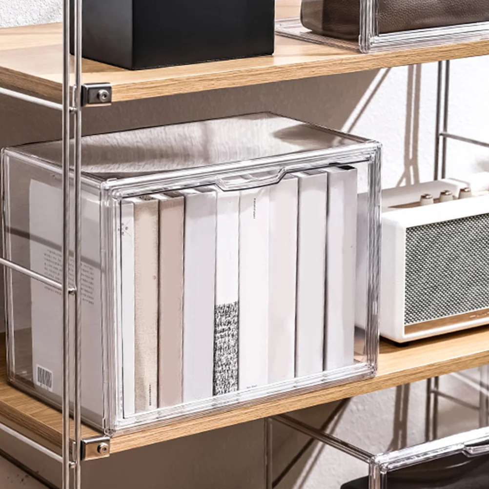 Book Storage Box Clear Organizer Container Sturdy Storage Case for Office Bedroom Desktop Classroom with Dustproof Visible