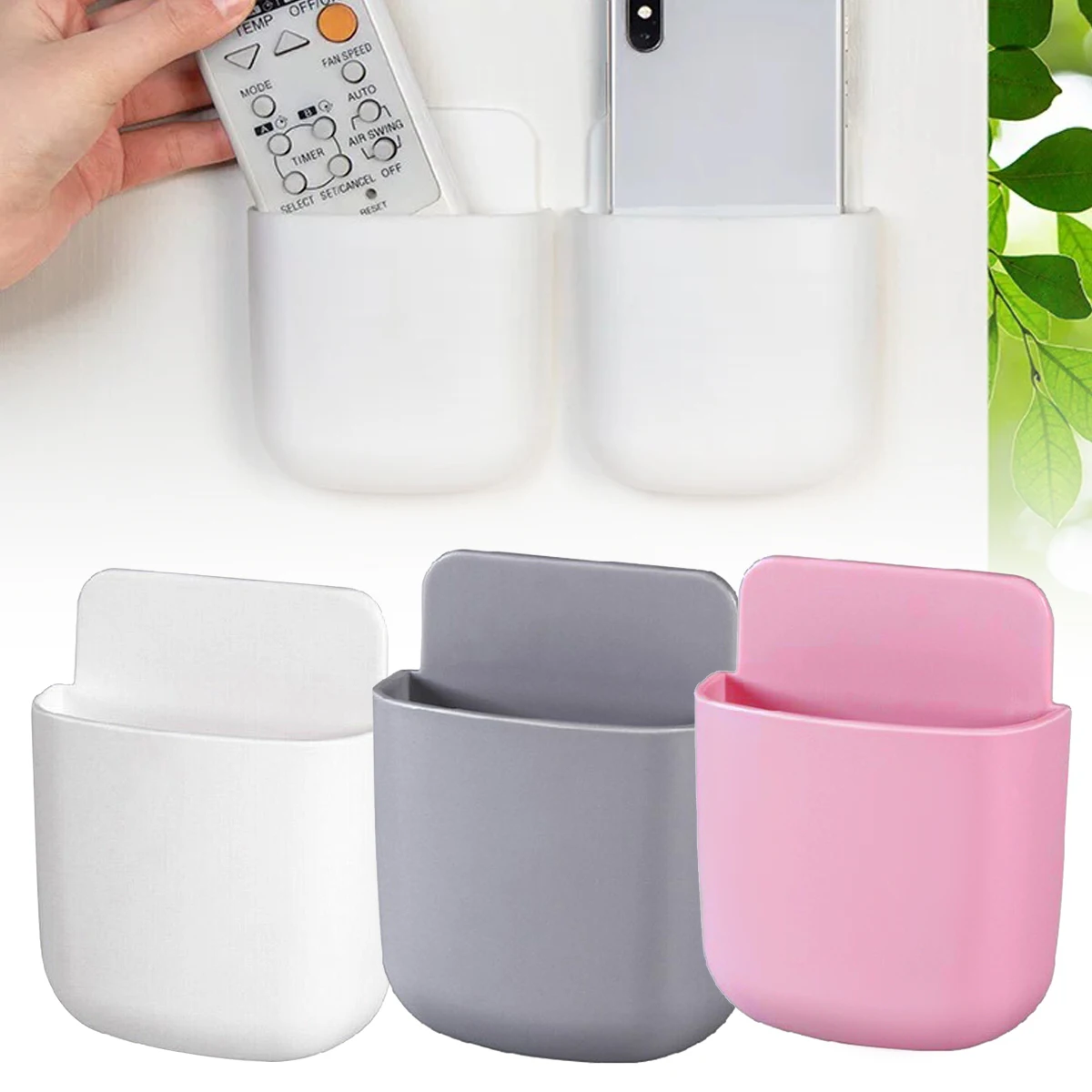 

Wall Mounted Remote Control Organizer Multifunctional Cell Phone Charging Storage Box Wall Mounted Shelf Sticky Storage Boxes