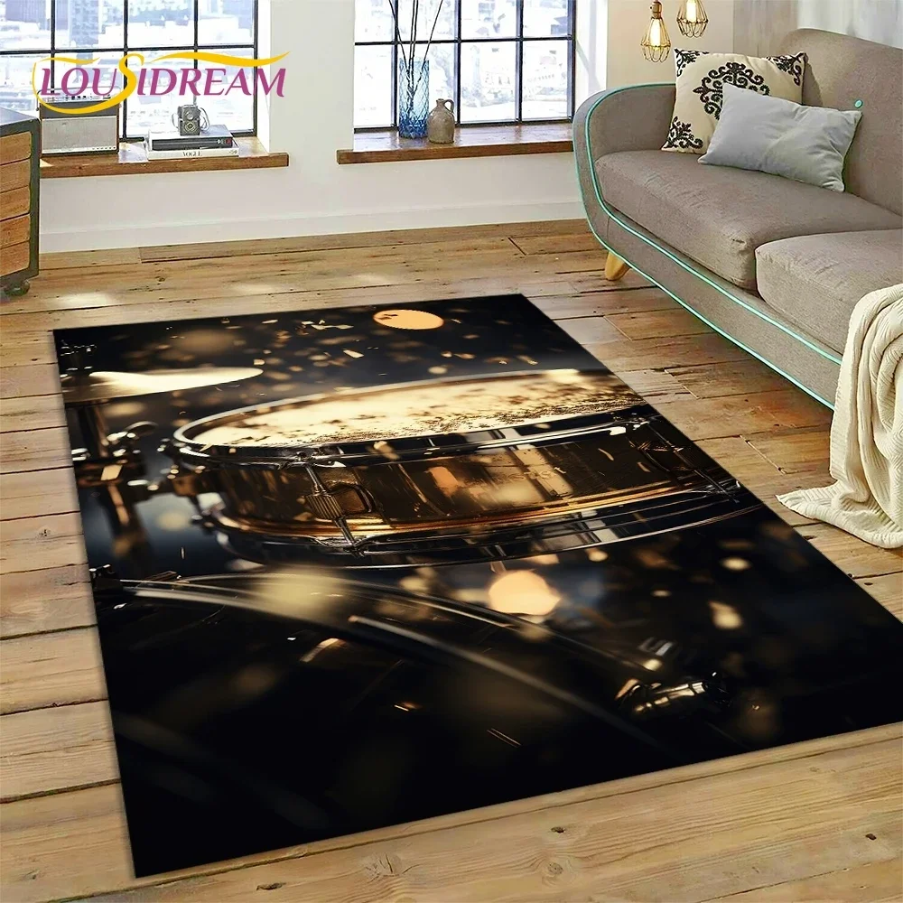3D Drum Kit Drum Stand Set Music Instruments Rug Carpet for Living Room Bedroom Home Decor,Non-slip Decoration for Sofa Doormat