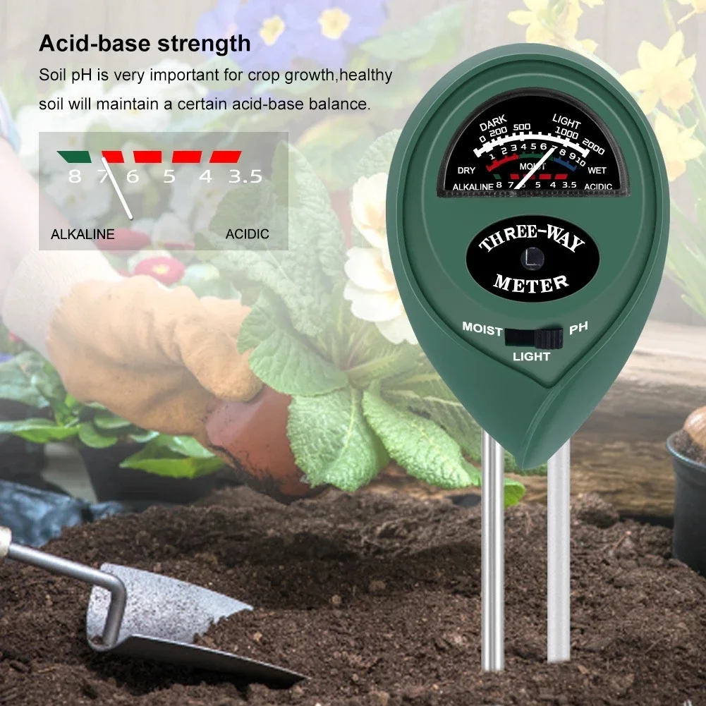 Moisture Sensor Meter Plants Acidity Humidity PH Monitor Detector 3 in 1 PH Soil Meter Sunlight PH Tester Garden Flowers Soil