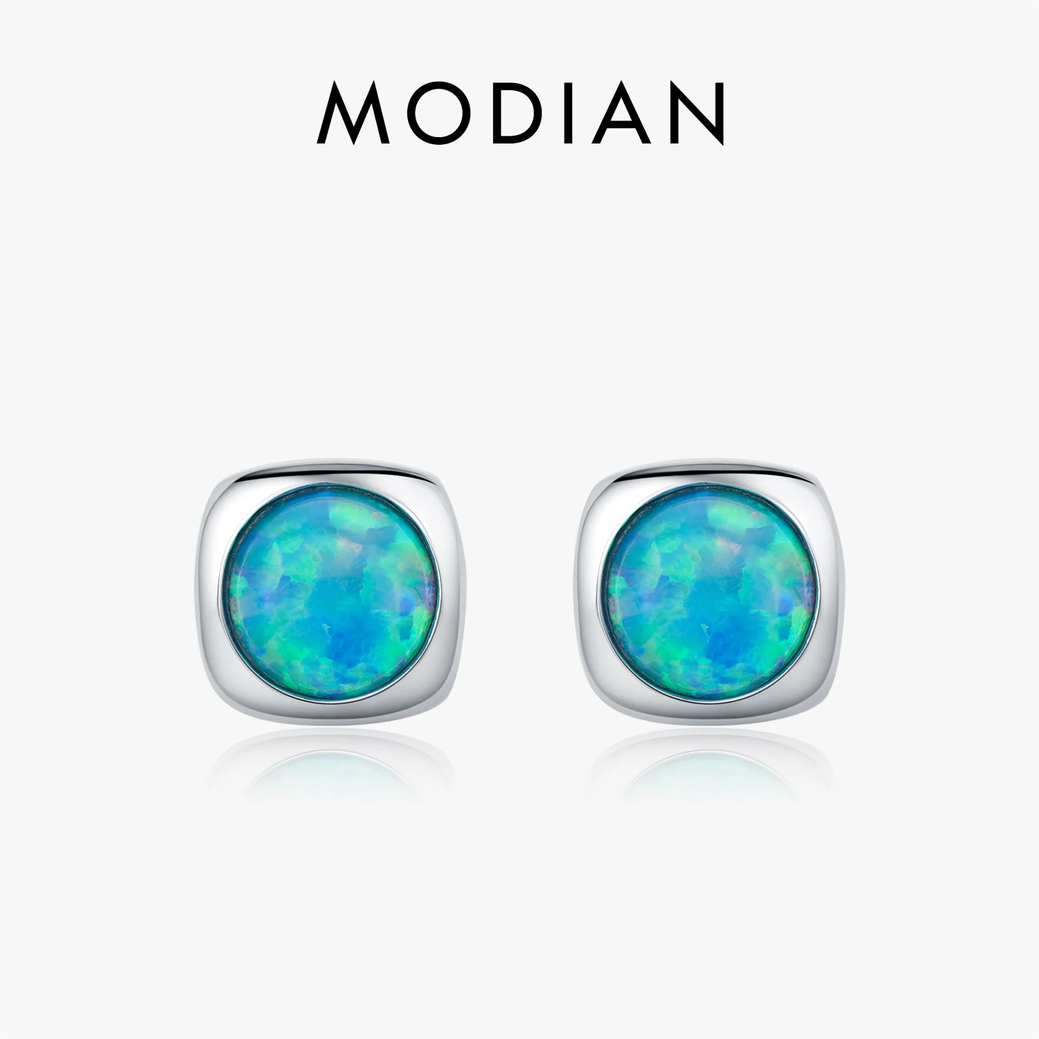 MODIAN 925 Sterling Silver Fashion Charm Square Opal Tiny Stud Earrings For Women Simple Fine Jewelry Accessories
