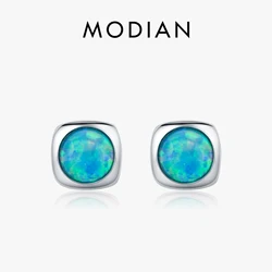 MODIAN 925 Sterling Silver Fashion Charm Square Opal Tiny Stud Earrings For Women Simple Fine Jewelry Accessories