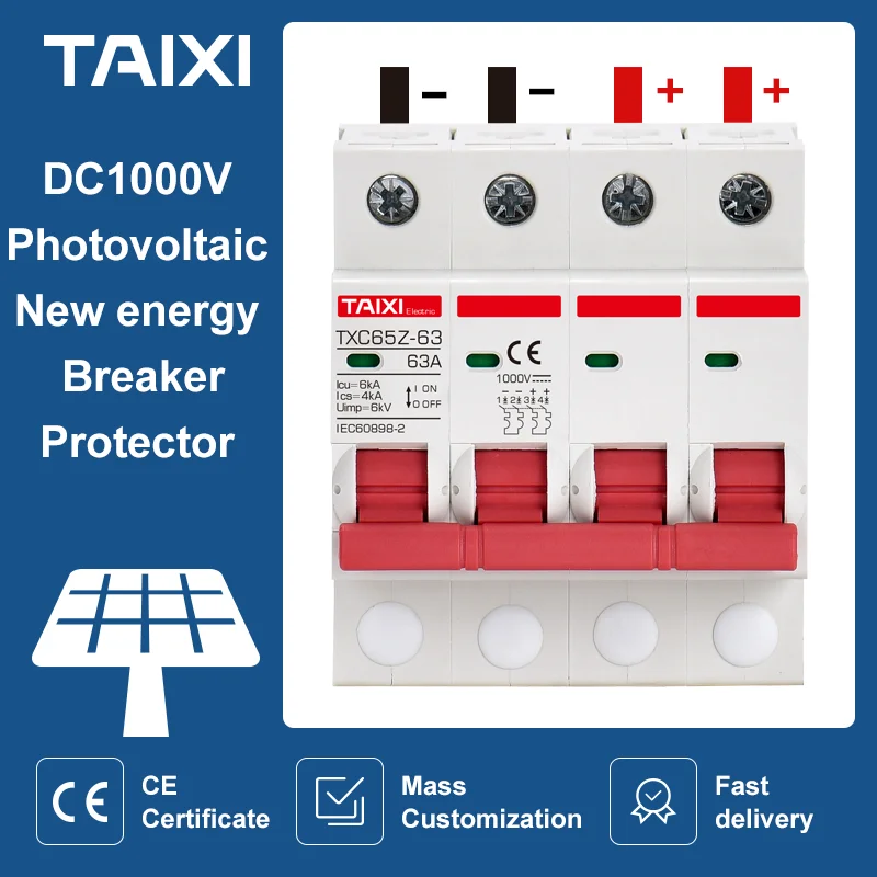 

Solar Photovoltaic DC Circuit Breaker MCB 1000V 6KV 16A 20A 32A 40A 63A Flame Retardant, Overload And Short Circuit Protection