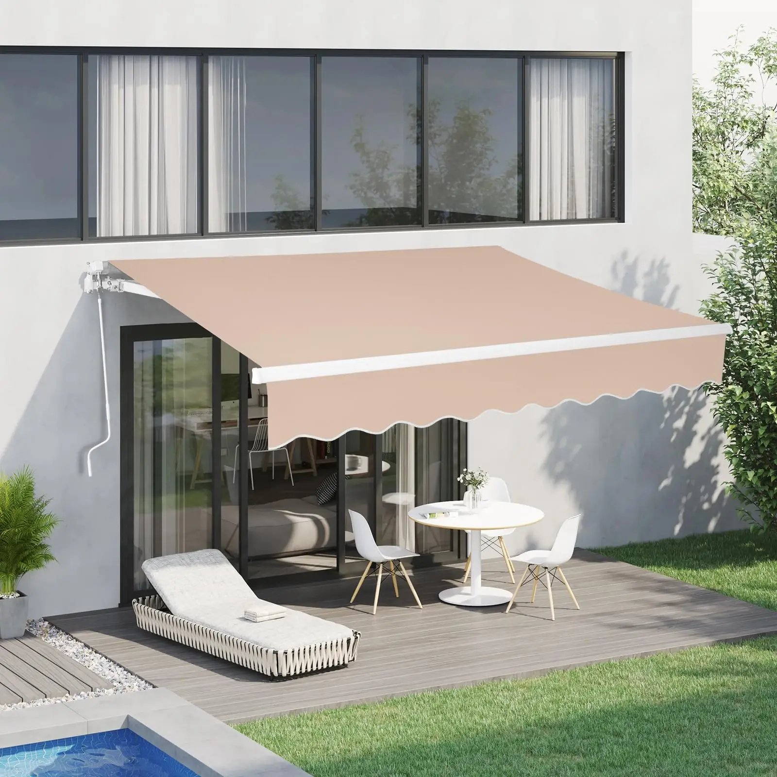 12’ x 10 ‘ Retractable Awning for Patio Awning Door Awning with Manual Crank Handle, Aluminum Frame Door Canopy UV