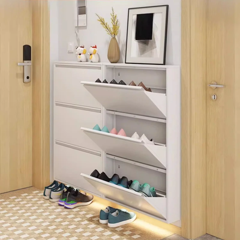 Modern Slim Shoe Cabinet, Large Capacity Flip-Down Rack for Entryway, Compact Narrow Storage with Dust-Proof Design for Hallway