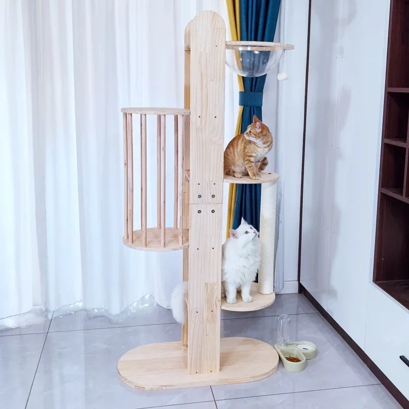 All solid wood pine cat climbing frame, large wooden column does not occupy an area, can put cat litter box cat tree jumping