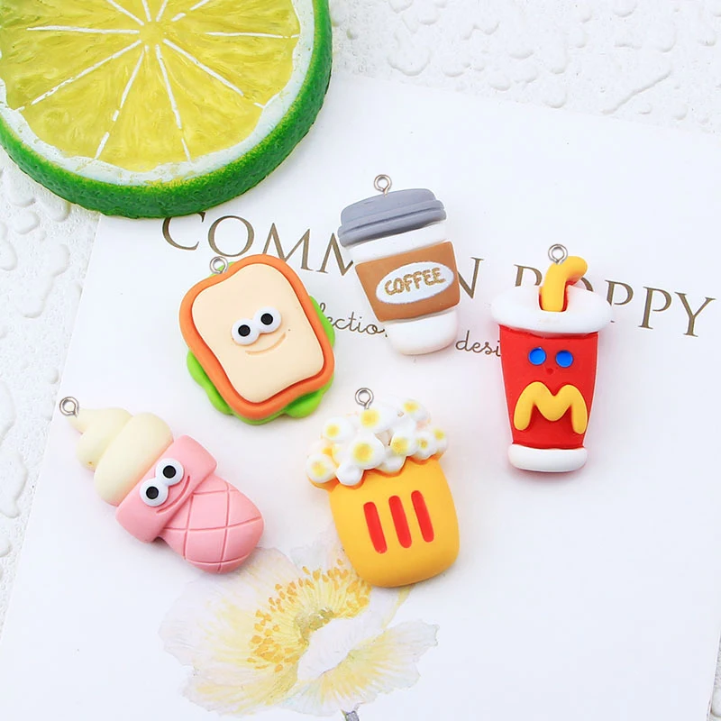 100pcs New Resin Cartoon Snacks Charms Ice Cream Drinking Bottle Pendant for Jewelry Making Earring Keychain Findings Floating