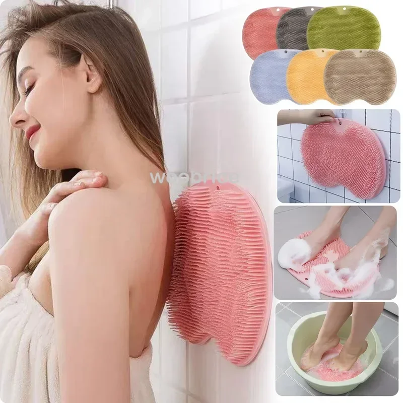 

Silicone Rub Back Brush Bathroom Non-slip Wash Foot Pad Massage Shower Mat with Sucker Bath Massage Foot Exfoliating Brush Pad
