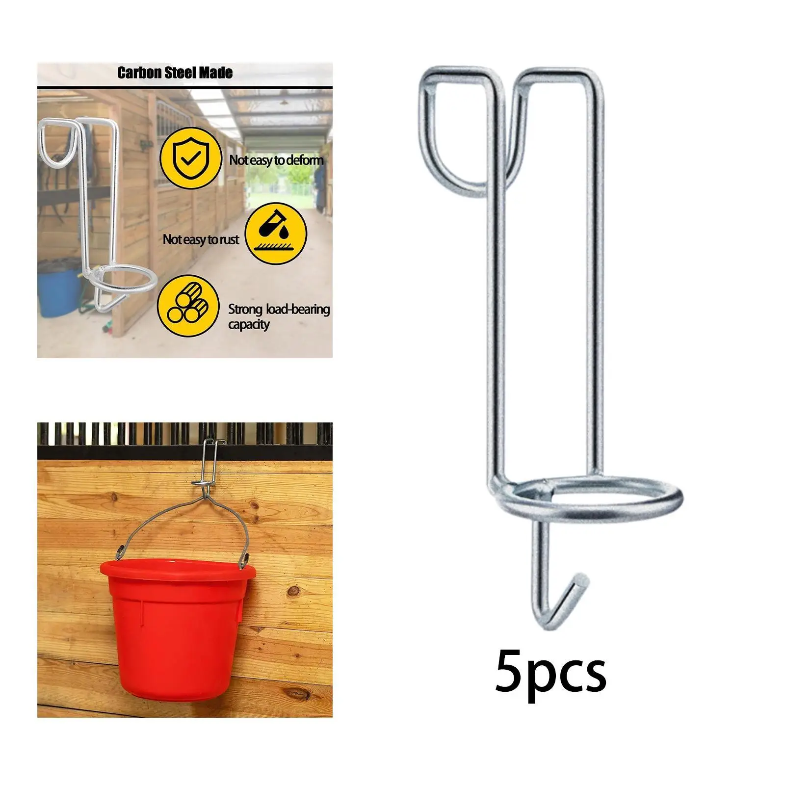 

5 Pieces Horse Bucket Hooks Fence Hooks Removable Equestrian Tools Equine Equestrian Bucket Hook Metal Water Bucket Hangers