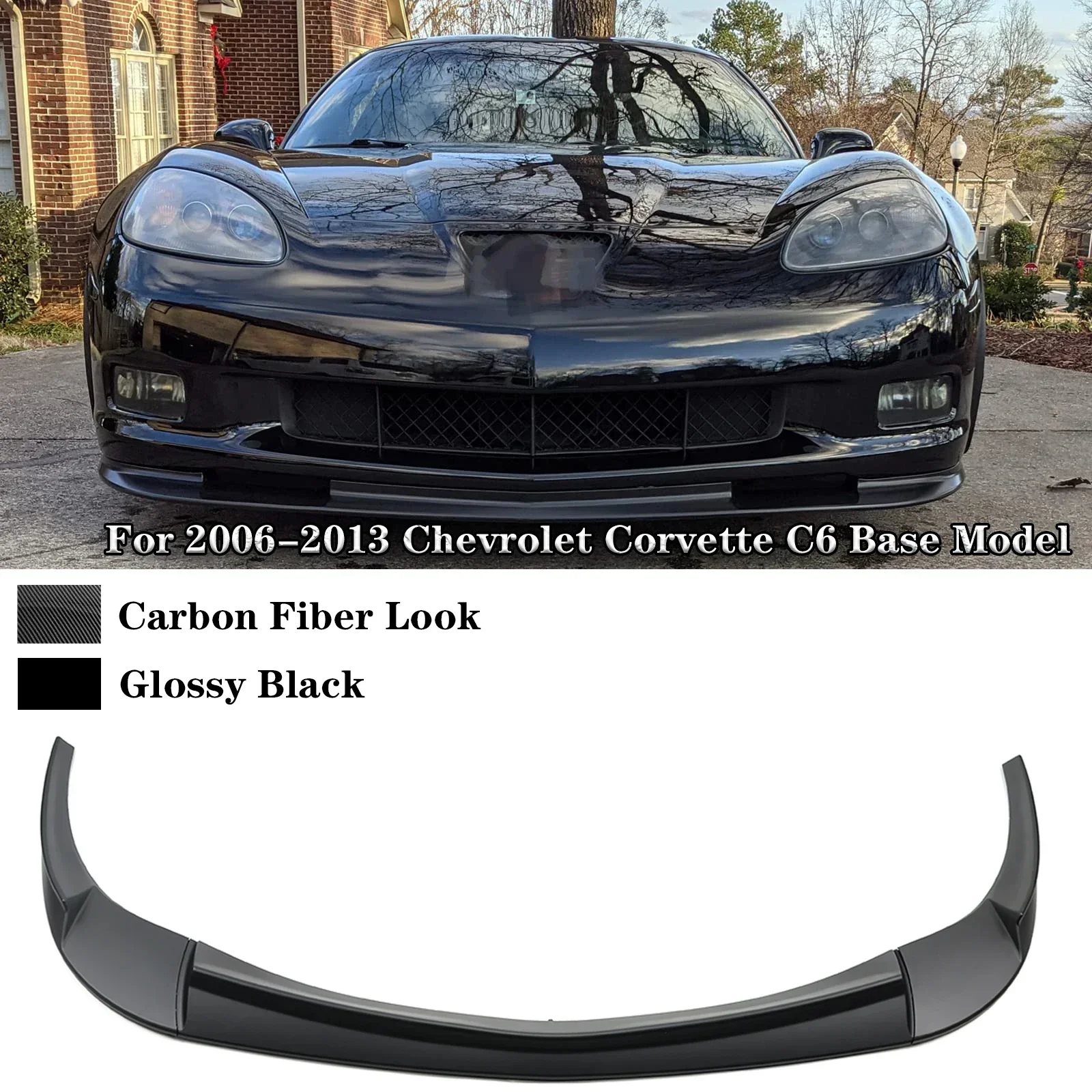 

For 2006-2013 Chevrolet Corvette C6 Base Model Front Bumper Lip Splitter Diffuser Spoiler Carbon Fiber Glossy Black Body Kit